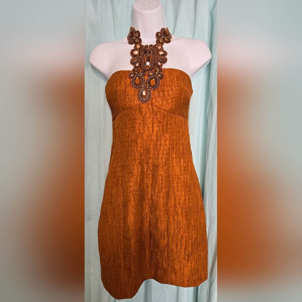 Rust Orange Textured Dress with Beaded Detail
